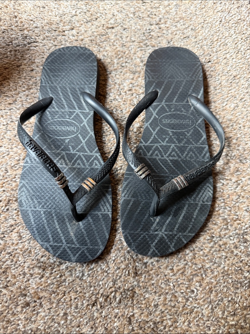 Havaianas Black Flip Flops with Subtle Metallic Accents